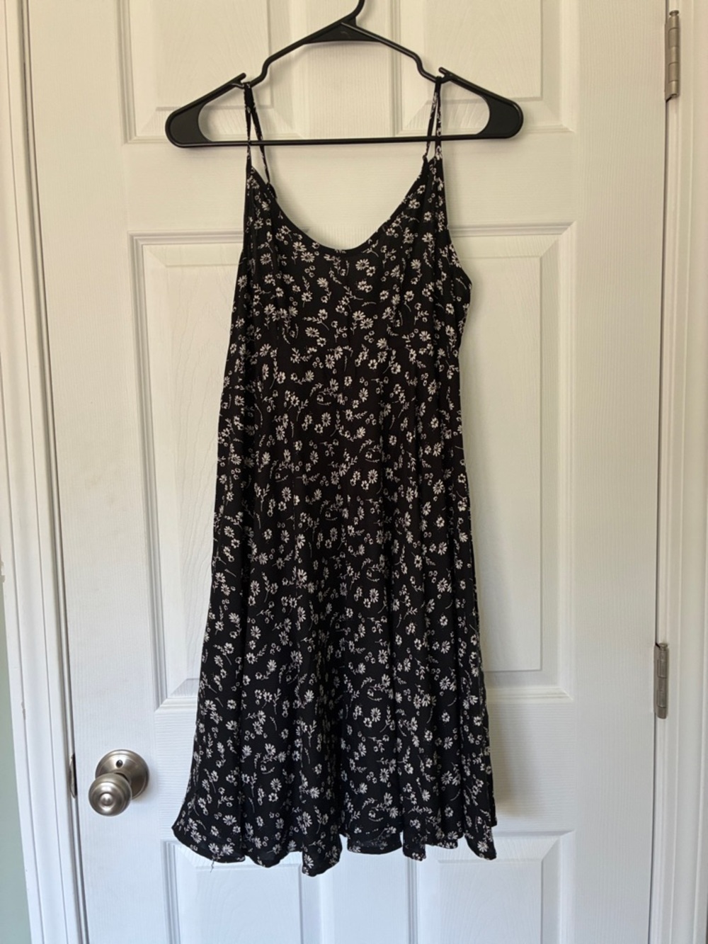 Black Floral Mini Dress with Spaghetti Straps medium